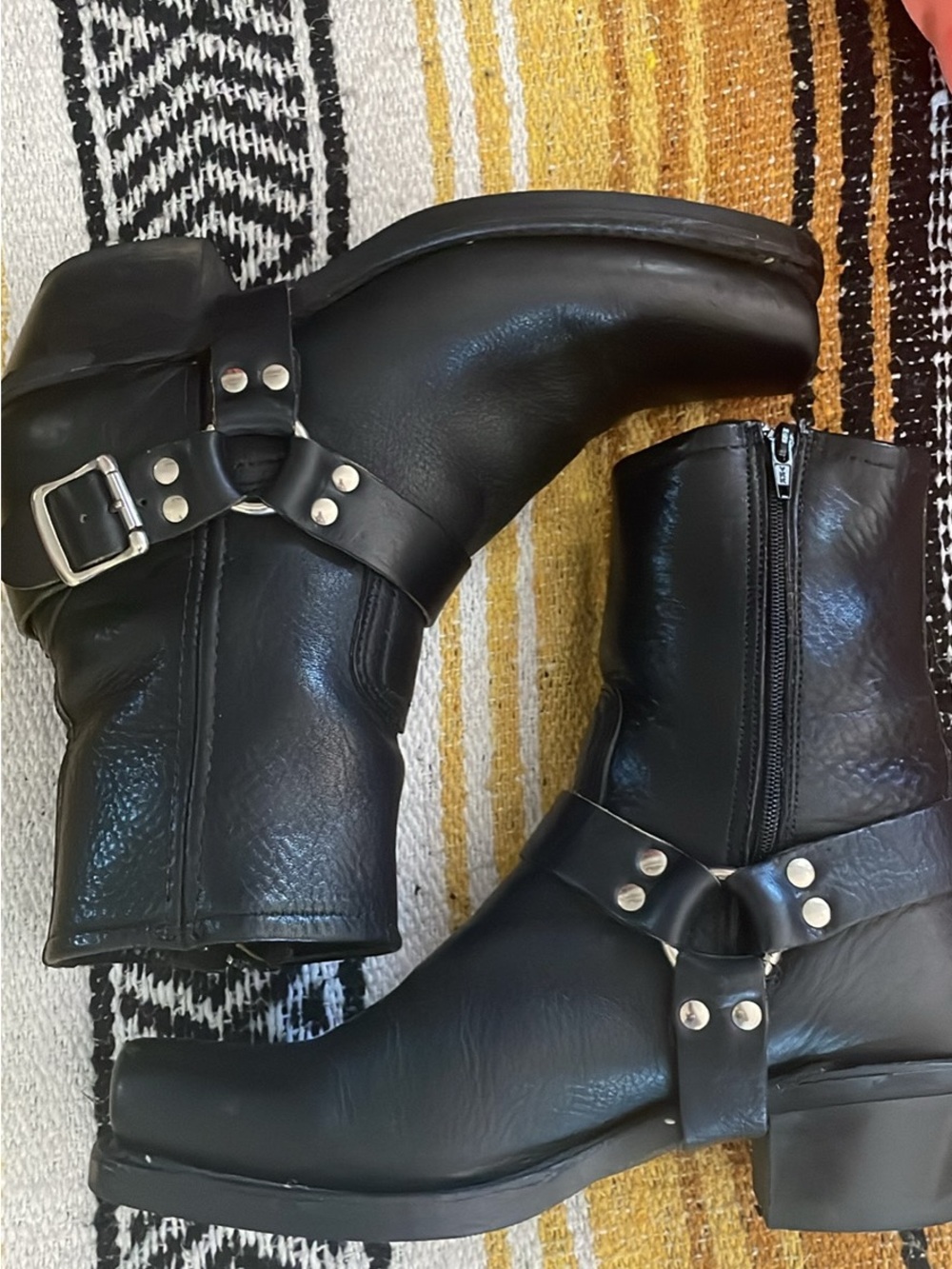Vintage Frye Black Leather Harness Moto Boots